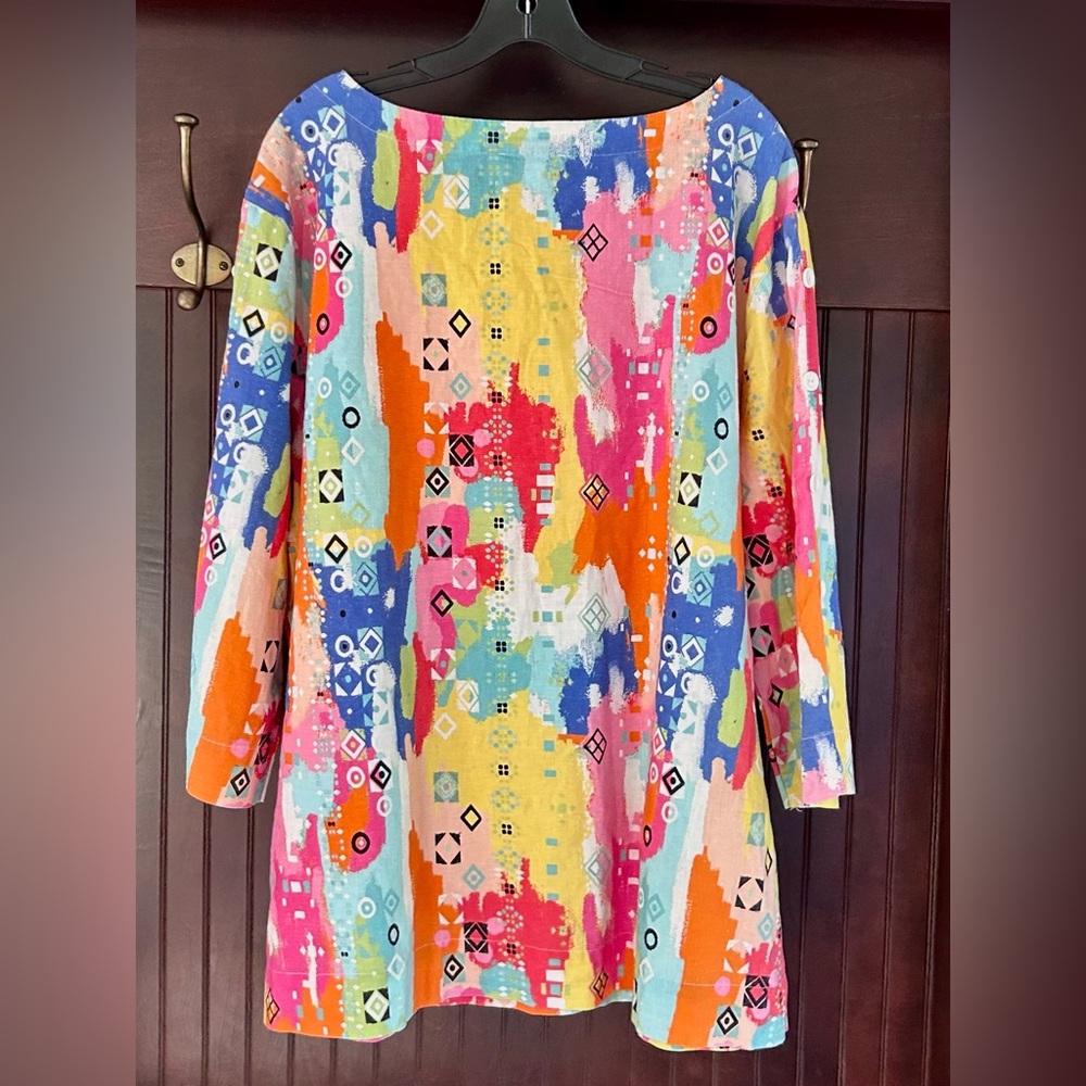 À LA CARTE Colorful Linen Abstract Print Tunic Top Boho Lagenlook Art to Wear XL - Picture 15 of 16